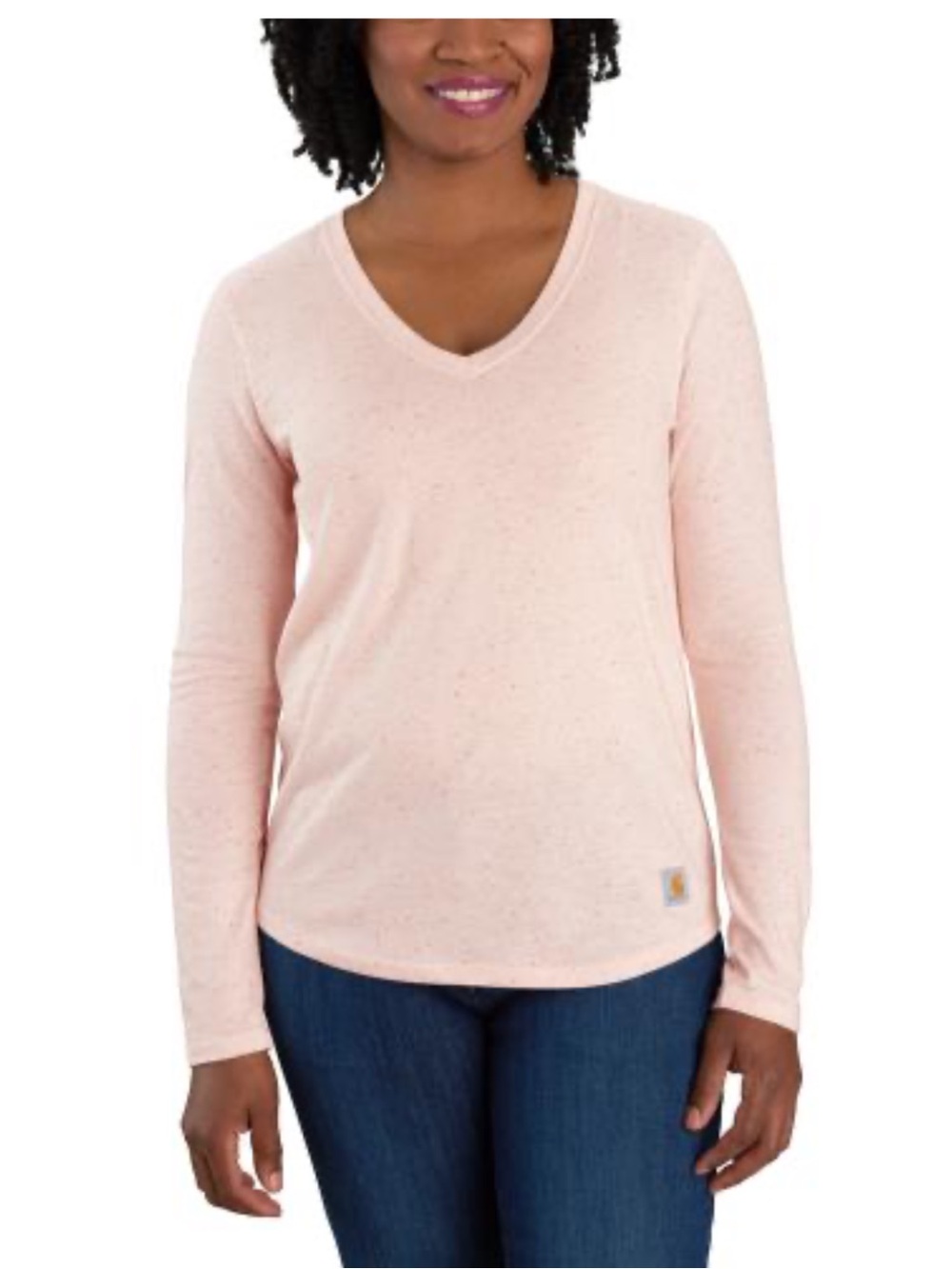 NWT Carhartt Long-Sleeve Relaxed Fit V-Neck Top in Light Peach, Size XL